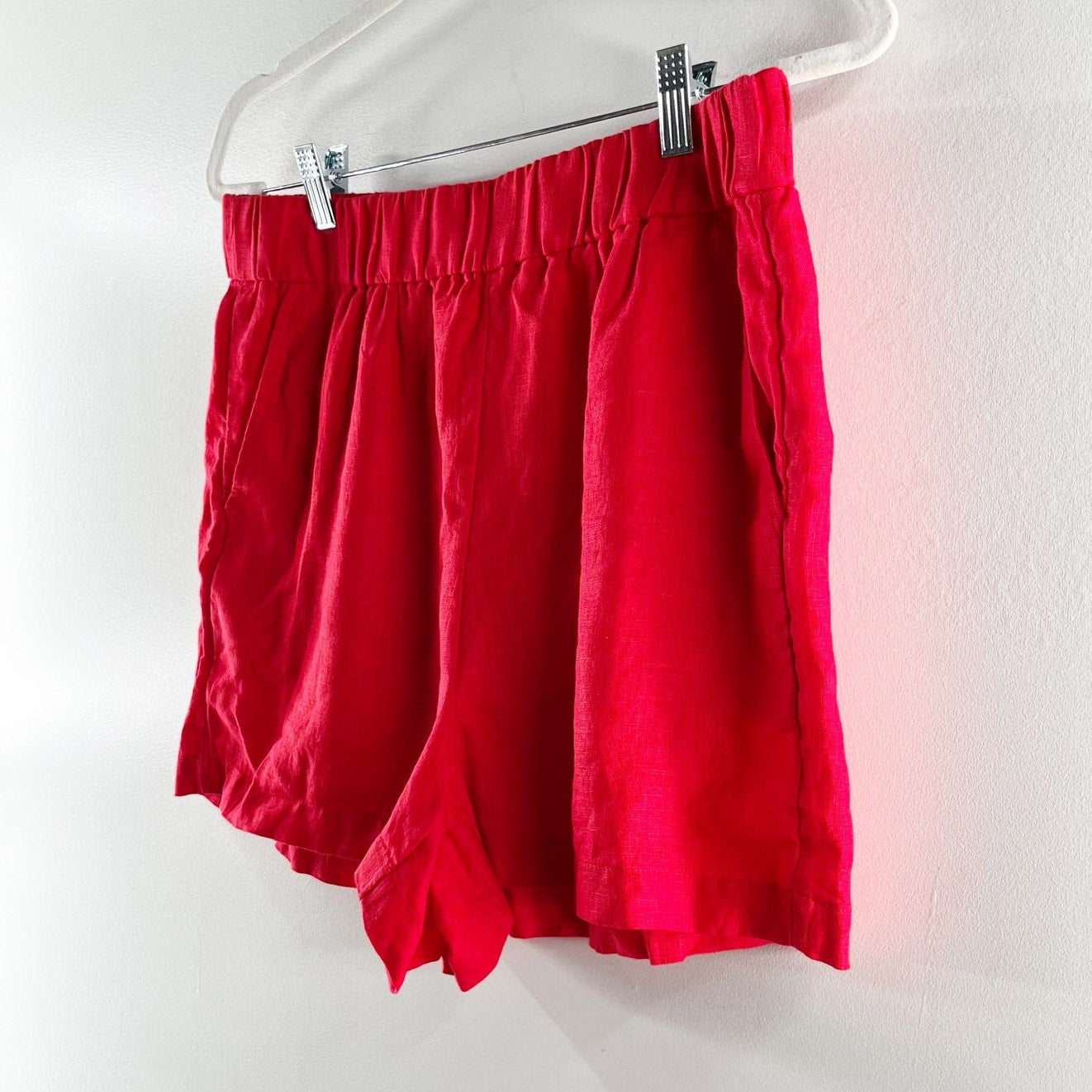 J. Crew High Rise Linen Tropez Shorts Red Medium