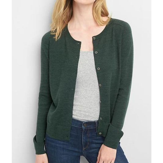 GAP Merino Wool Long Sleeve Crew Neck Cardigan Sweater Dark Green XXL