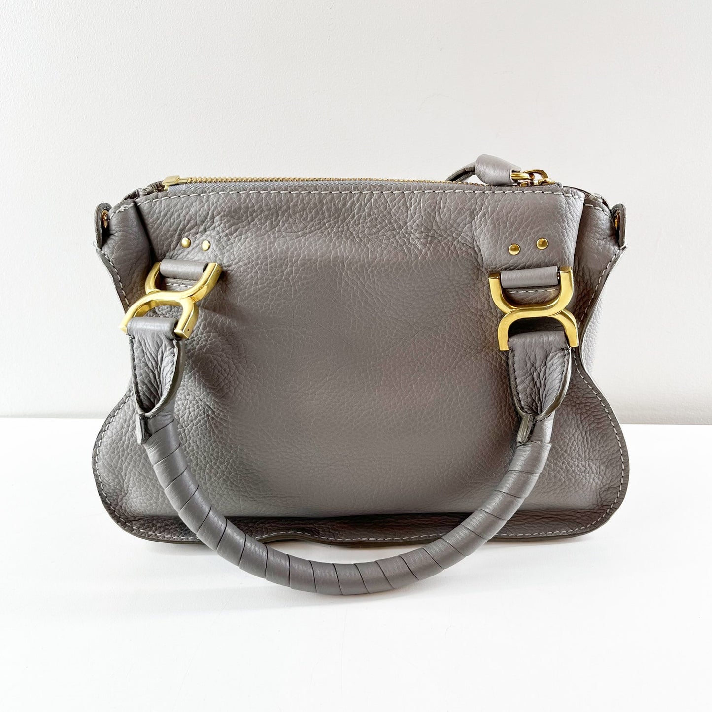 Chloé Medium Marcie Leather Satchel Handbag Cashmere Grey