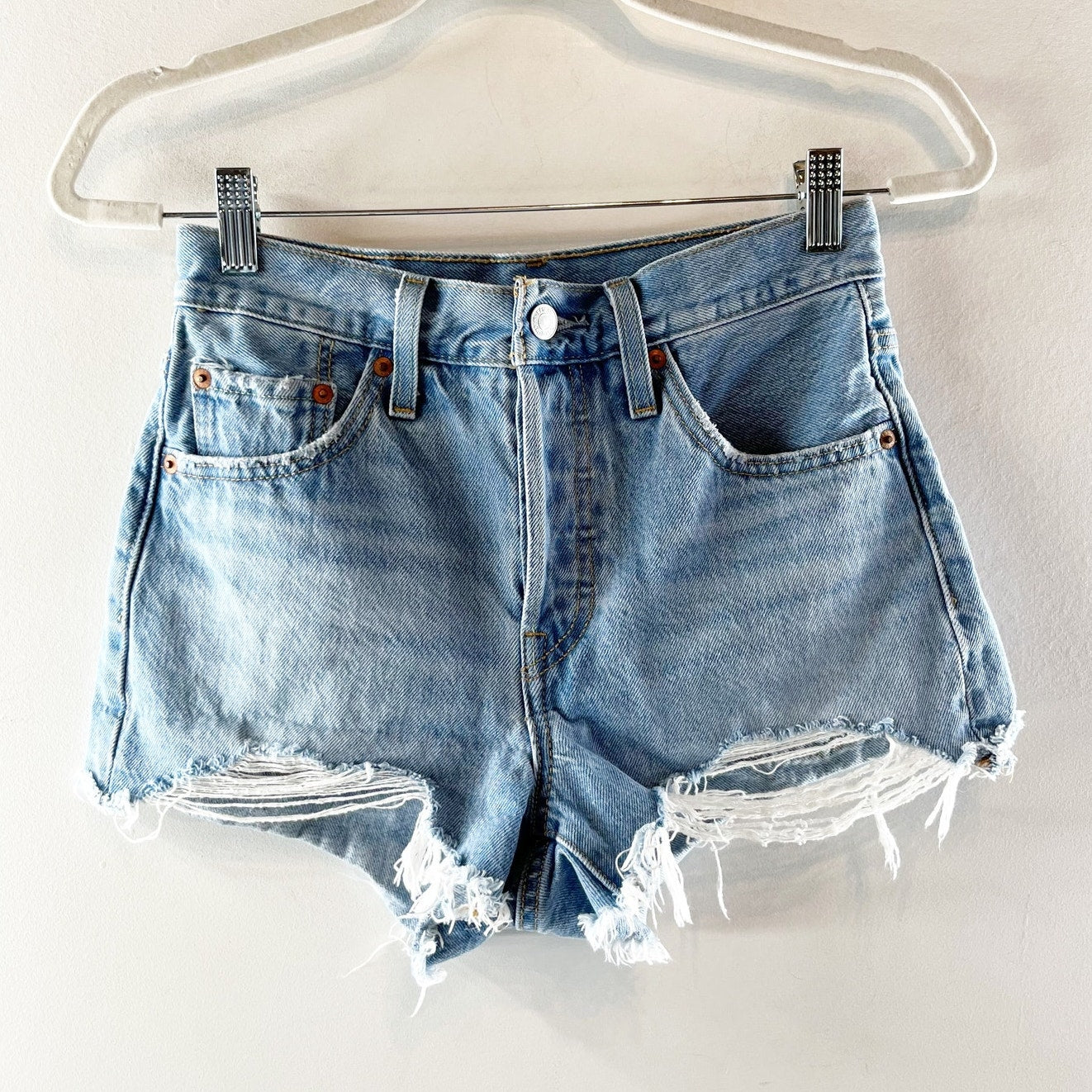 Levi's 501 Original Fit High Rise Button Fly Cutoff Jean Shorts Blue 25