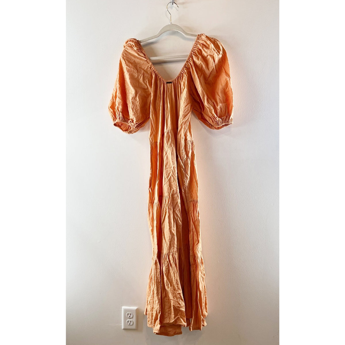 Billabong Endless Shore Puff Short Sleeve Tiered Maxi Dress Orange Peach Small