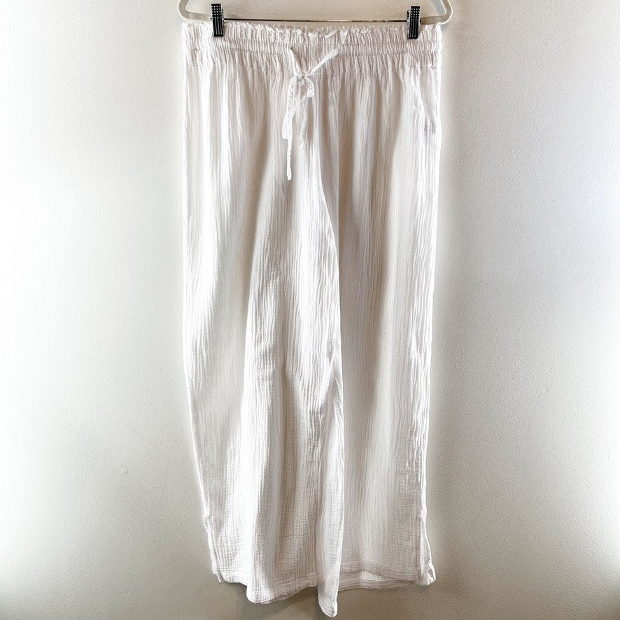 4our Dreamers Smocked Elastic Waist Gauzy Wide Leg Beach Pants White XL