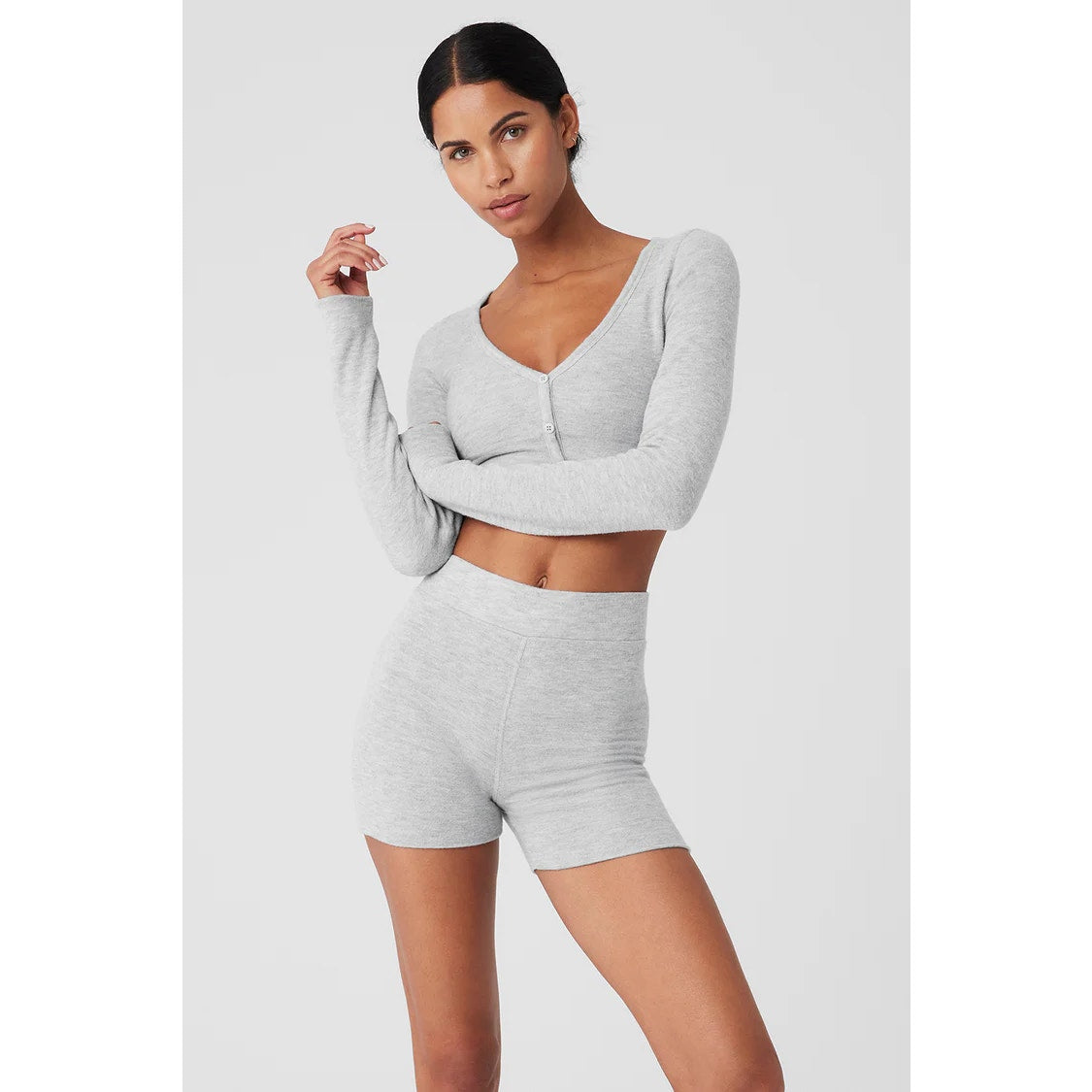 Alo Yoga Alolux Cropped Me Time Cardigan Sweater Athletic Heather Grey Small