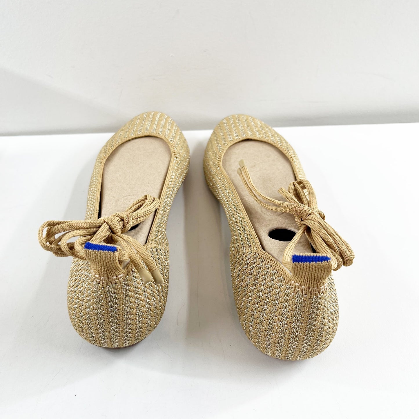 Rothy's The Square Wrap Ballerina Flats Shoes Gold Stripe 9