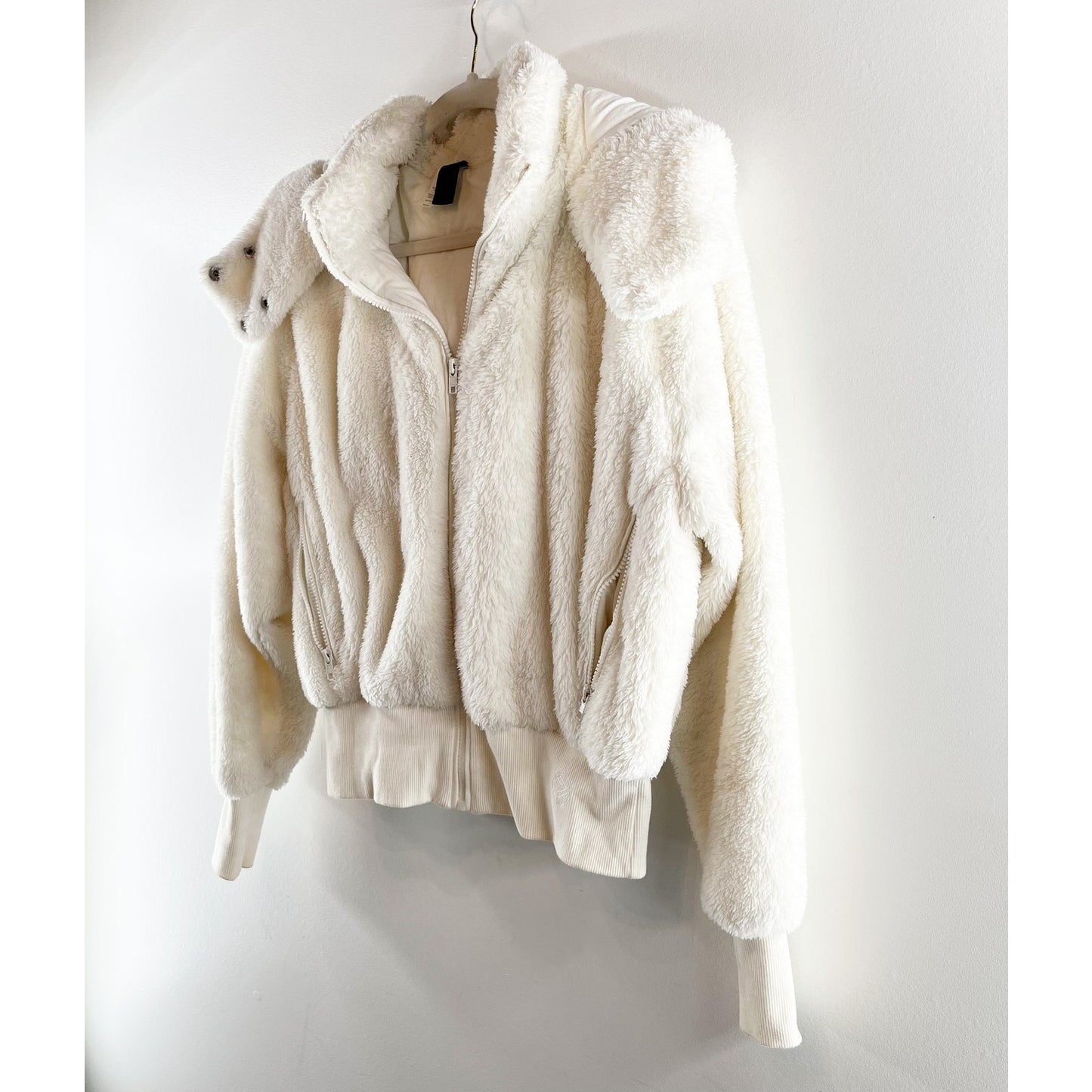 Savvi Amy Long Sleeve Full Zip Sherpa Fleece Jacket with Hood Cream Medium