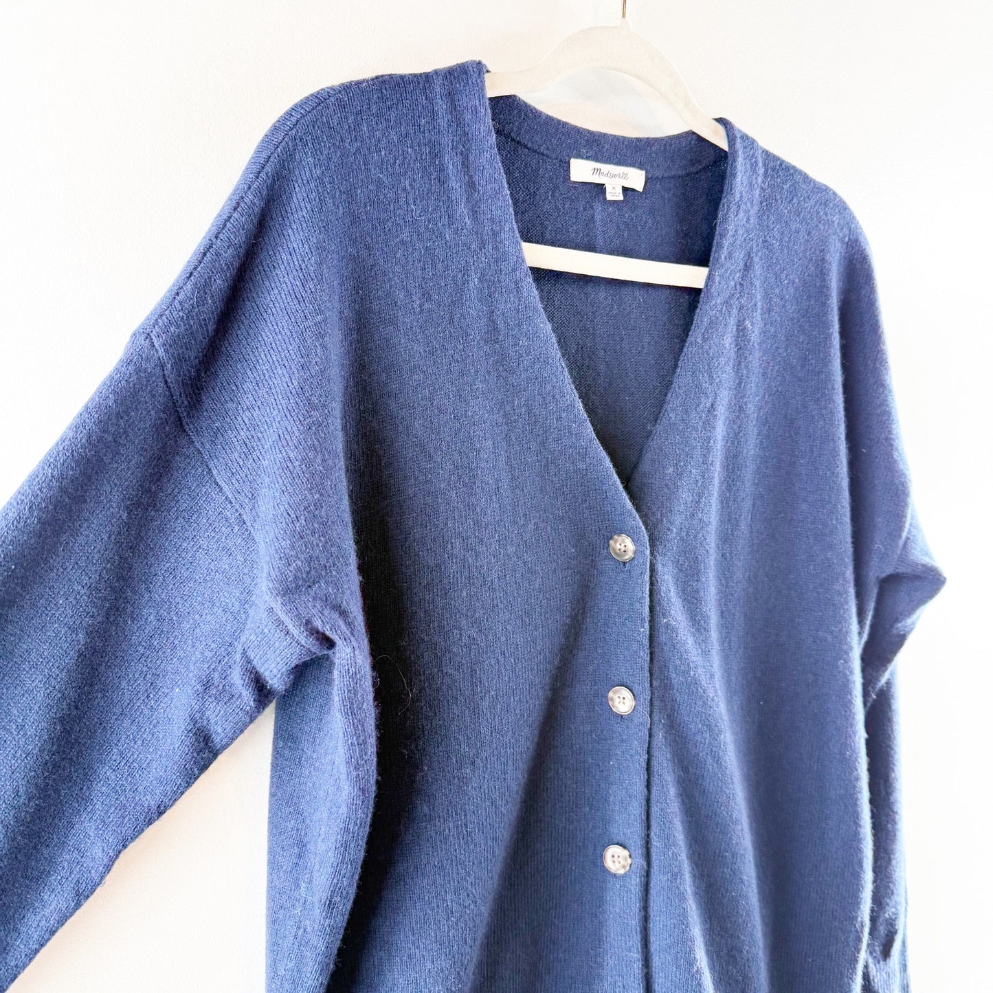 Madewell Relaxed V Neck Button Up Cardigan Sweater Heather Indigo Blue Medium