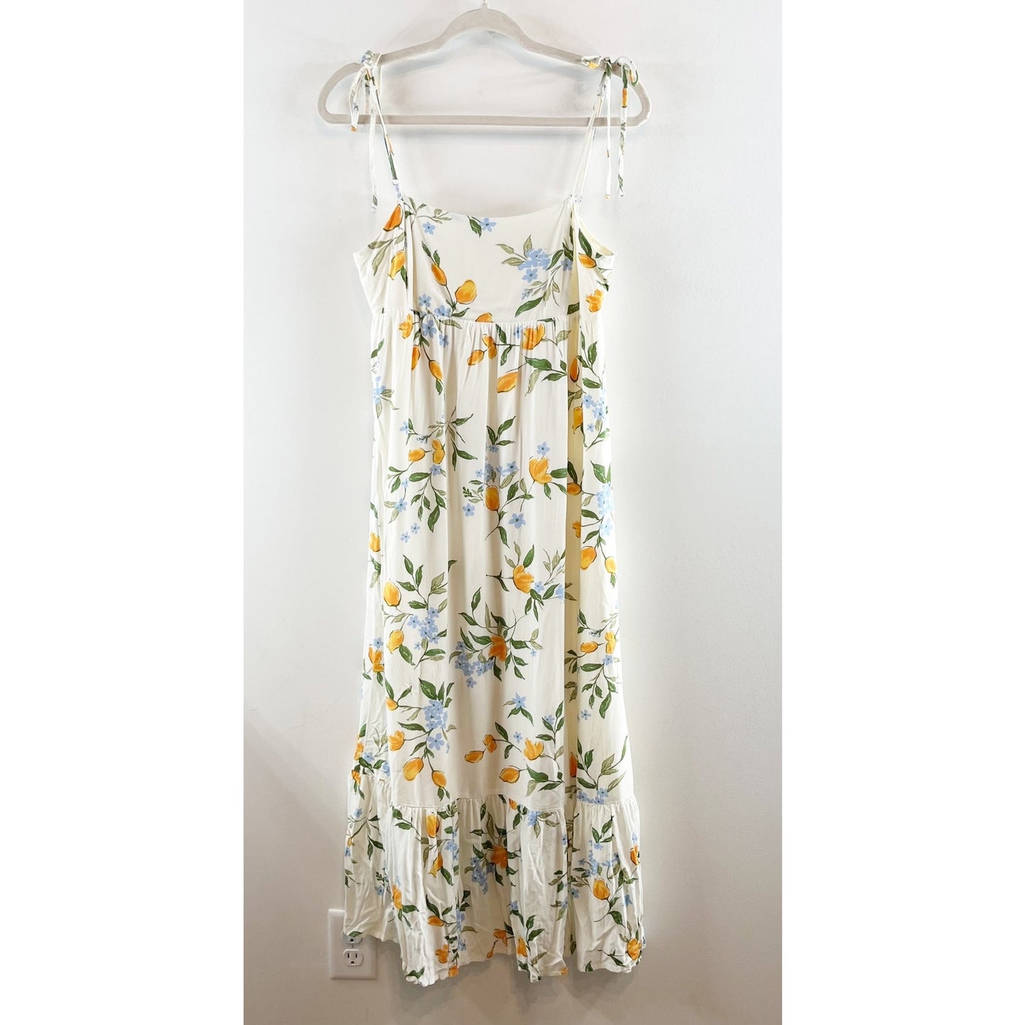 Re:Blu Floral Tie Strap Maxi Dress White Yellow Medium