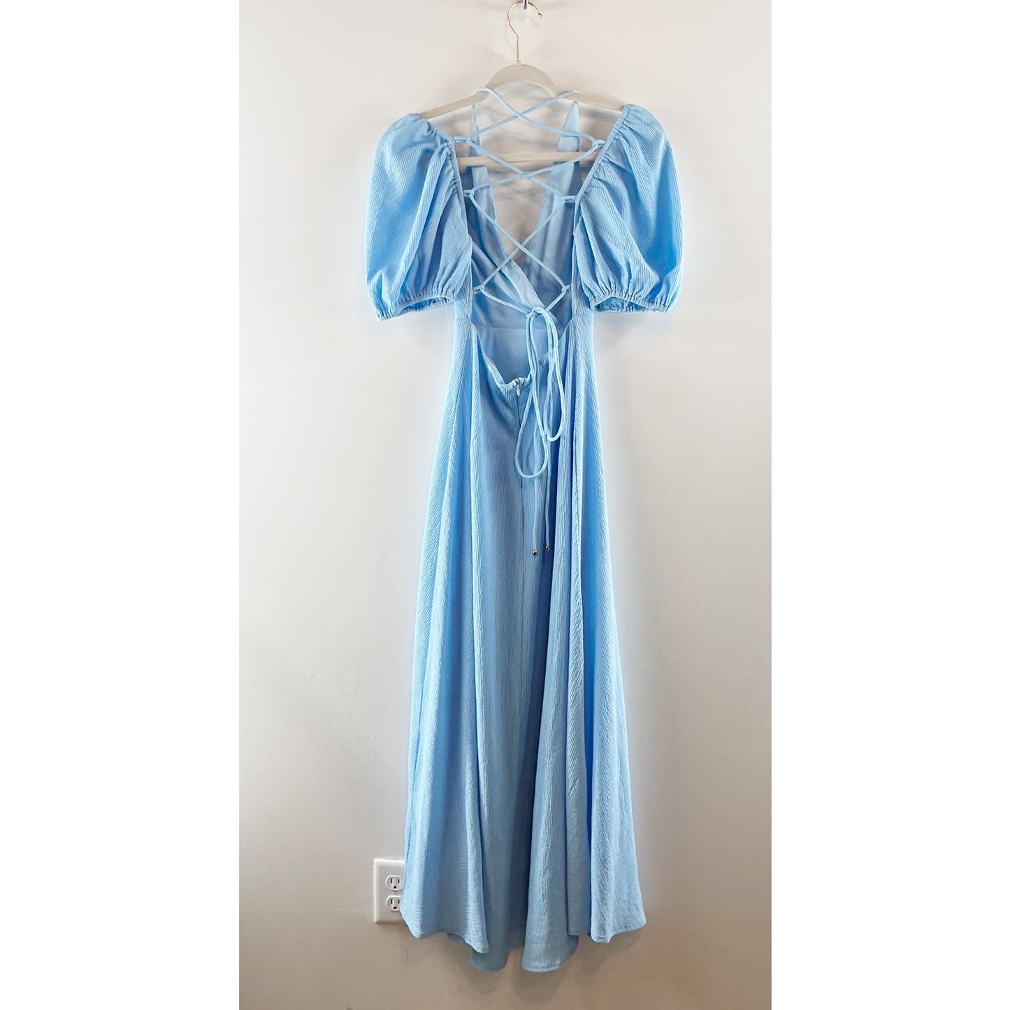 Mika & Gala by Lilywhyt Puff Sleeve Halter Neck Maxi Dress Light Blue Small