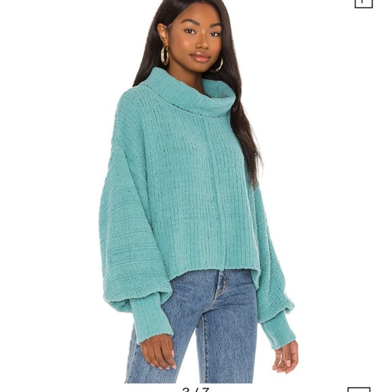 Free People Be Yours Fun Cowl Neck Boxy Sweater Green Large