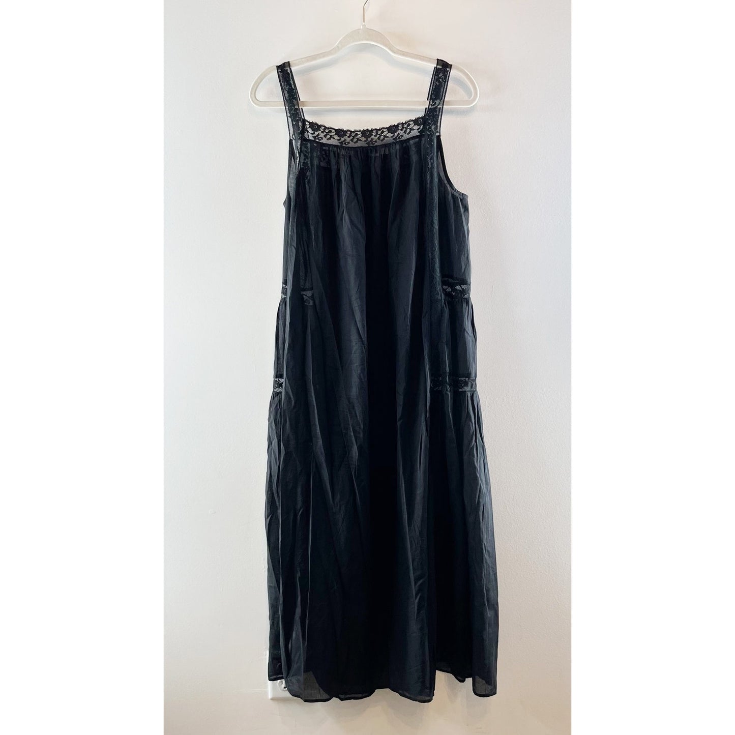 J. Crew Cotton Voile Lace Trim Maxi Sundress Black Small