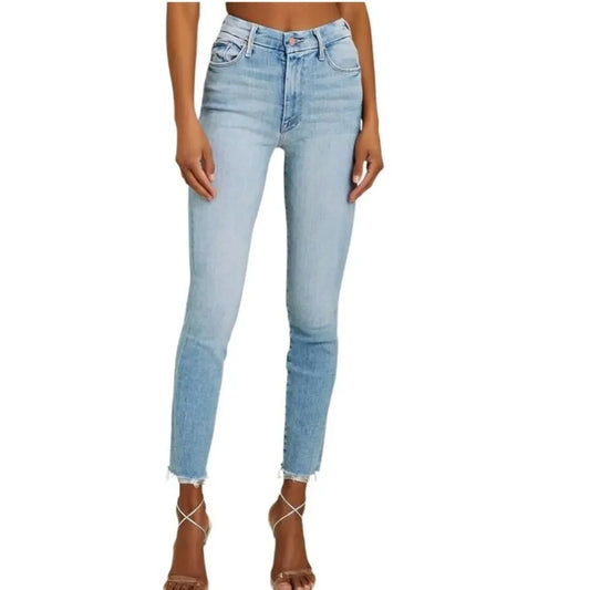 Mother High Waisted Looker Ankle Fray Denim Skinny Jeans Au Revoir Blue 25