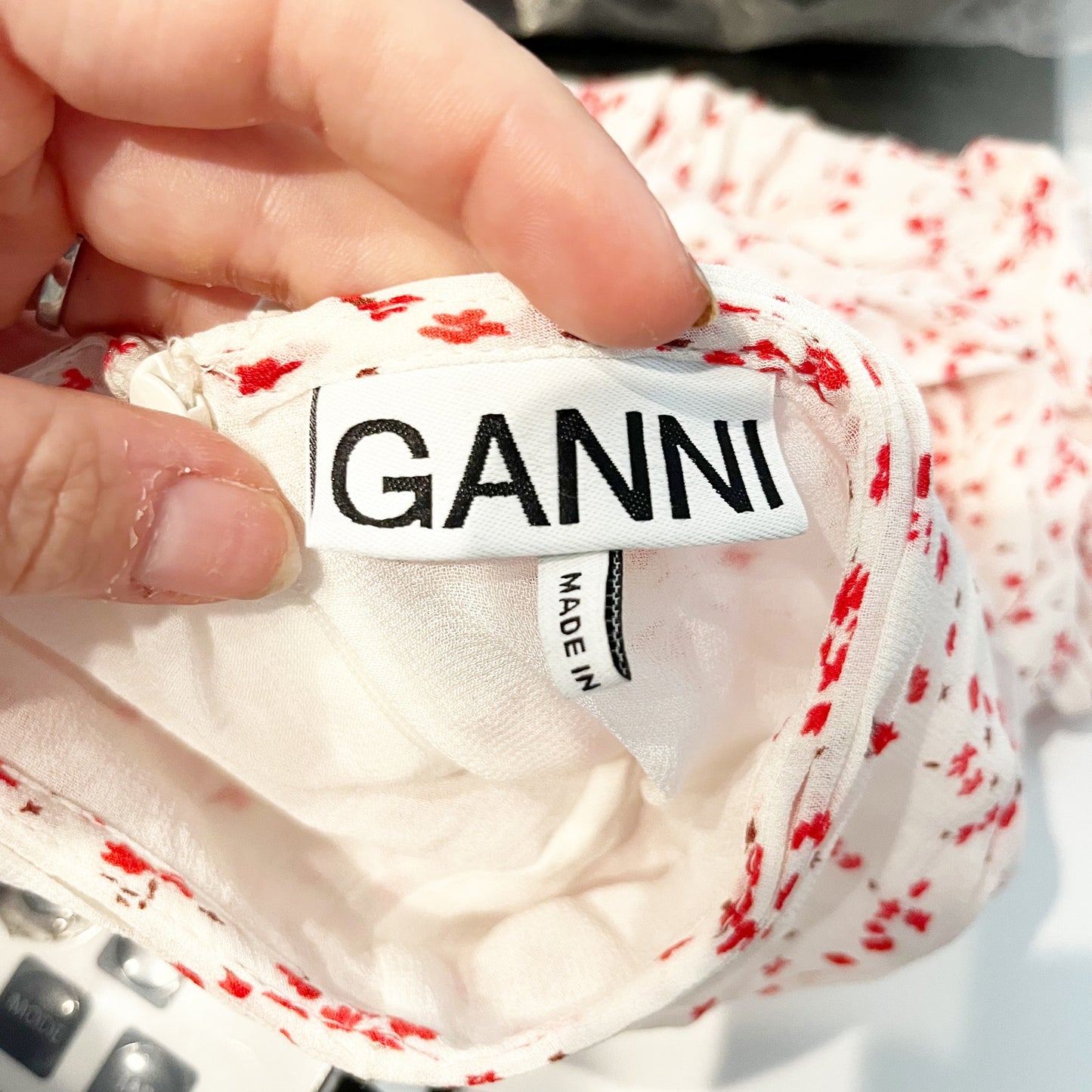 Ganni Georgetti Floral Print High Waisted Ruched Mini Skirt Pink White 34