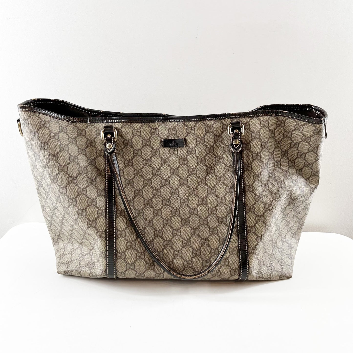 Gucci Joy GG Supreme Canvas Tote Bag Purse Tan Beige Brown