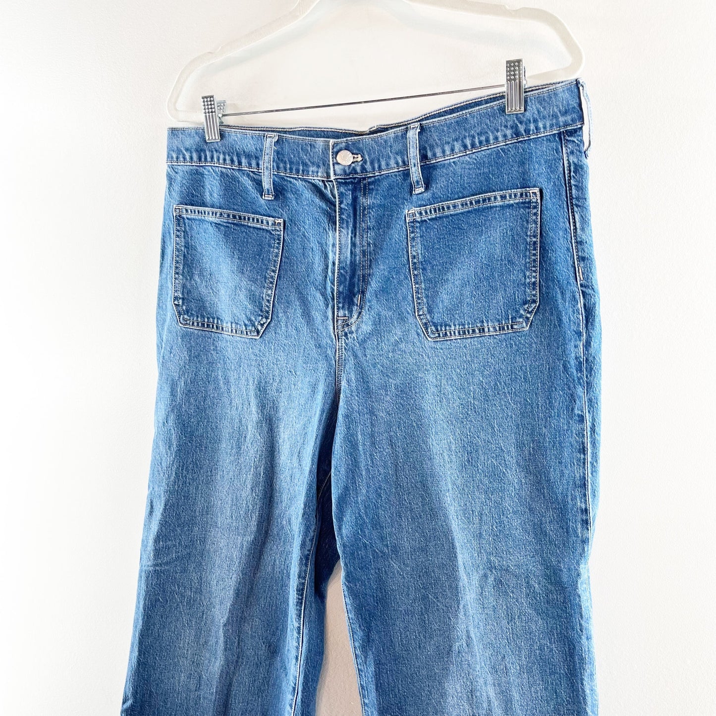 J. Crew Full Length High Rise Wide Leg Patch Pocket Jeans Blue 32 / 14