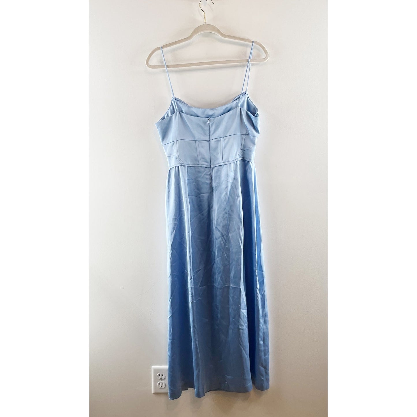 ZARA Satin Corset Style Top Sleeveless Maxi Slip Dress with Slit Sky Blue Medium