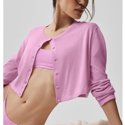 Alo Supernatural Sweater Cardigan Long Sleeve Crewneck Candy Heart Pink XXS