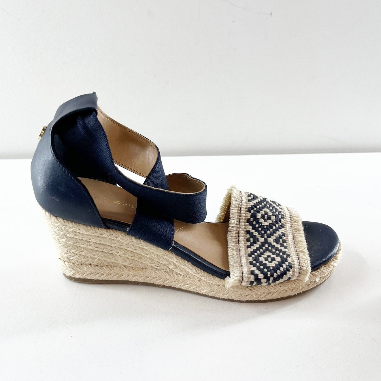 Tommy Hilfiger Yemina Ankle Strap Espadrille Wedge Sandals Navy Blue 6