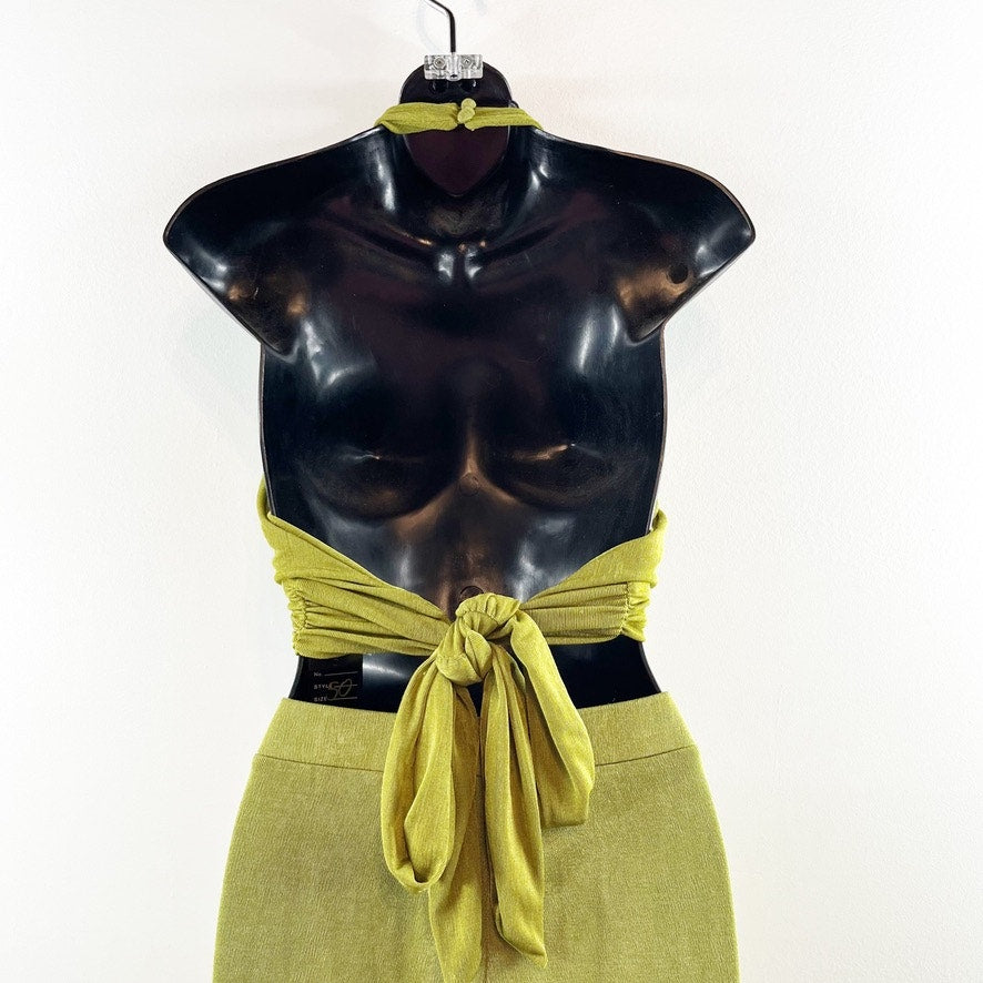 Peppermayo Wrap Tie Crop Bra Top and High Rise Flare Pants Matching Set Green 6