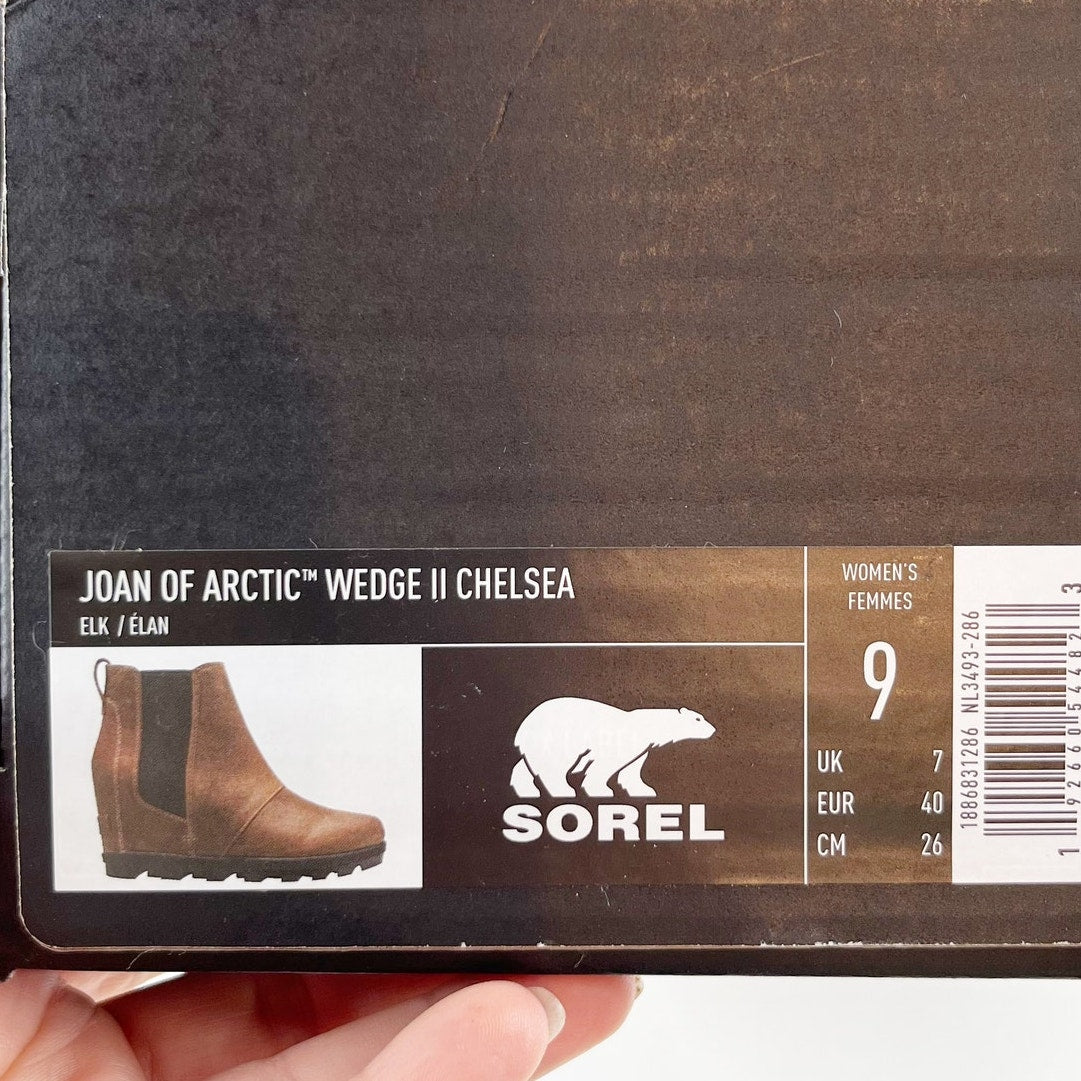 Sorel Joan of Arctic Wedge Leather Ankle Boots Booties Tan Brown 9