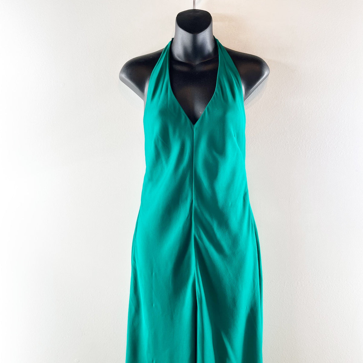 Banana Republic Satin Plunge Halter One Piece Jumpsuit Glistening Emerald Green