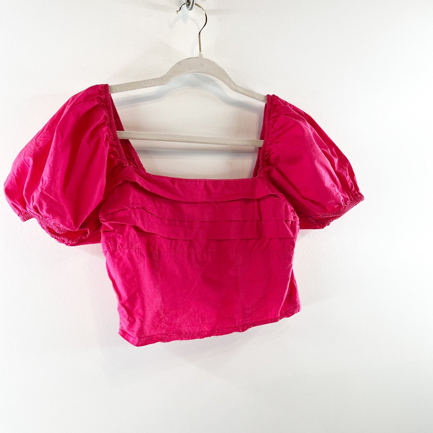 Sim & Sam Squareneck Short Puff Sleeve Crop Top Red Small