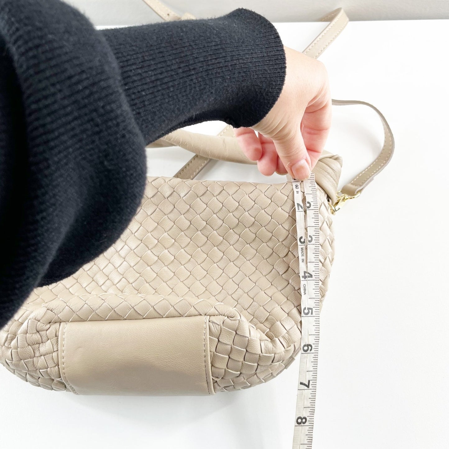 Giorgia Milani Leather Woven Shoulder Crossbody Bag Purse Beige Tan