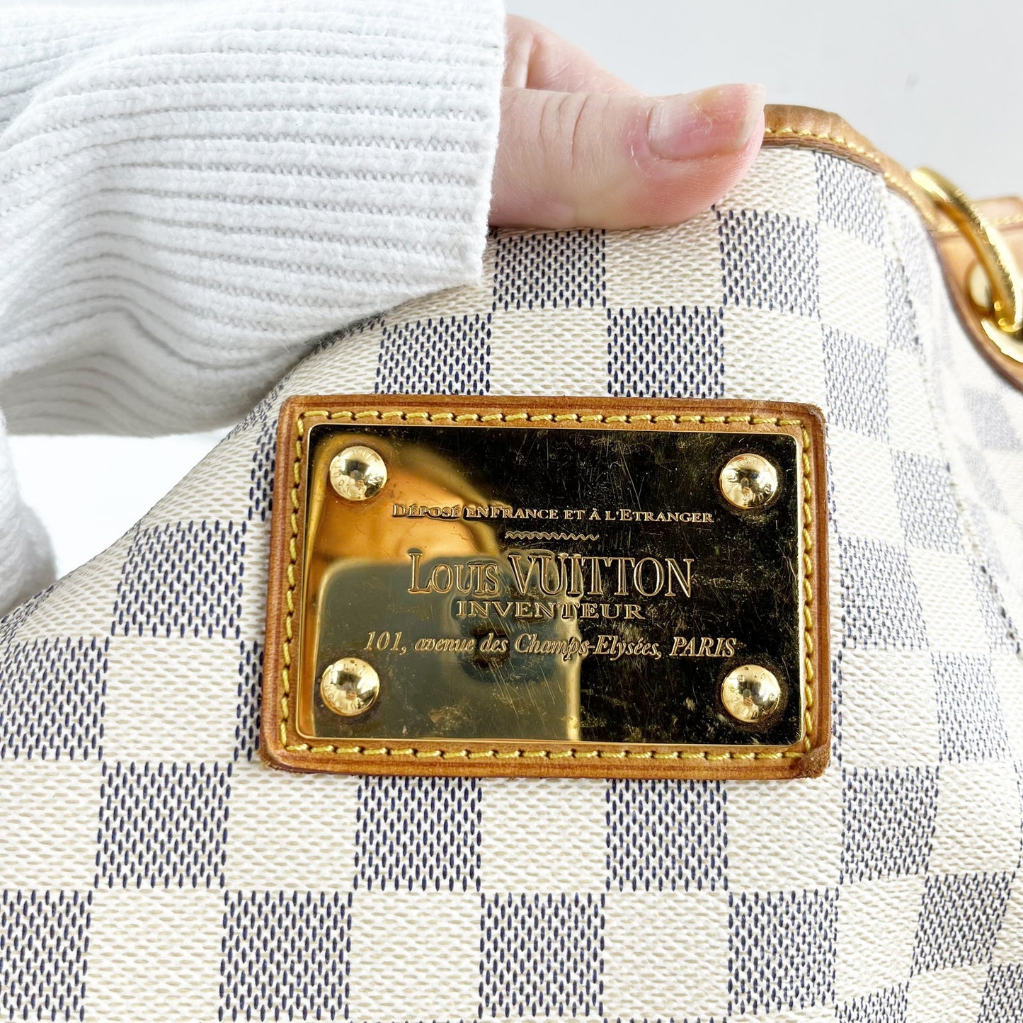 Louis Vuitton Galliera PM Damier Azur Canvas Shoulder Purse Bag White Cream