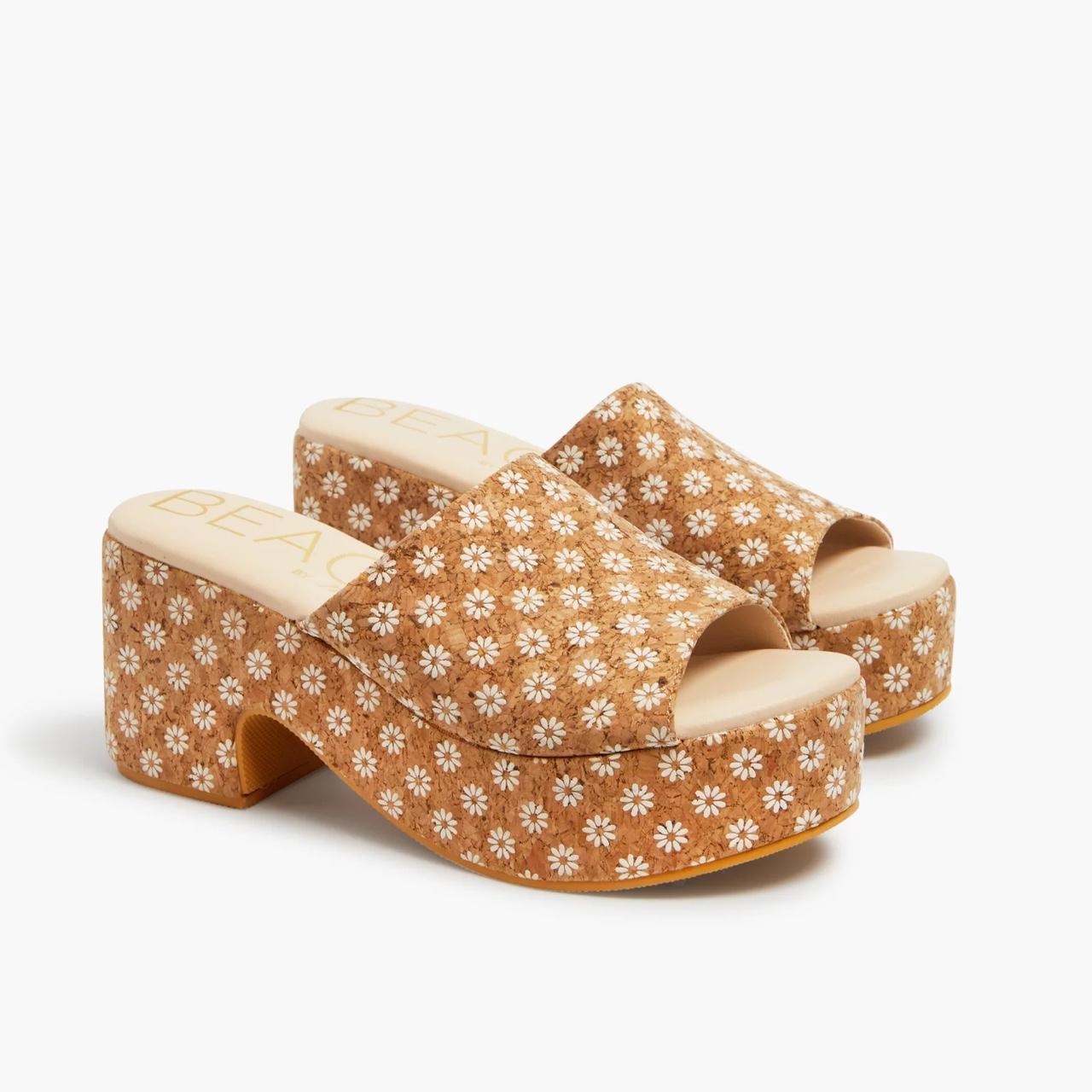 Beach by Matisse Terry Floral Slip On Block Heel Platform Sandals Beige Tan 9