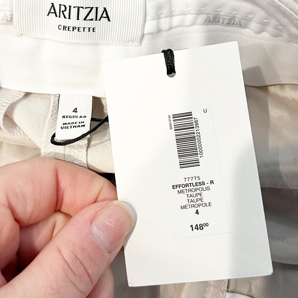 Aritzia The Effortless Pants Trousers Crepette Metropolis Taupe Cream 4