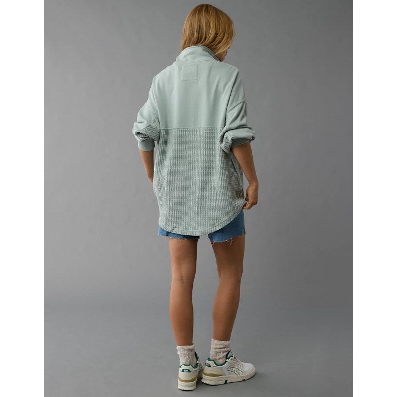 American Eagle Outfitters Oversized Half-Zip Sweatshirt Olive Moss Green XS / S