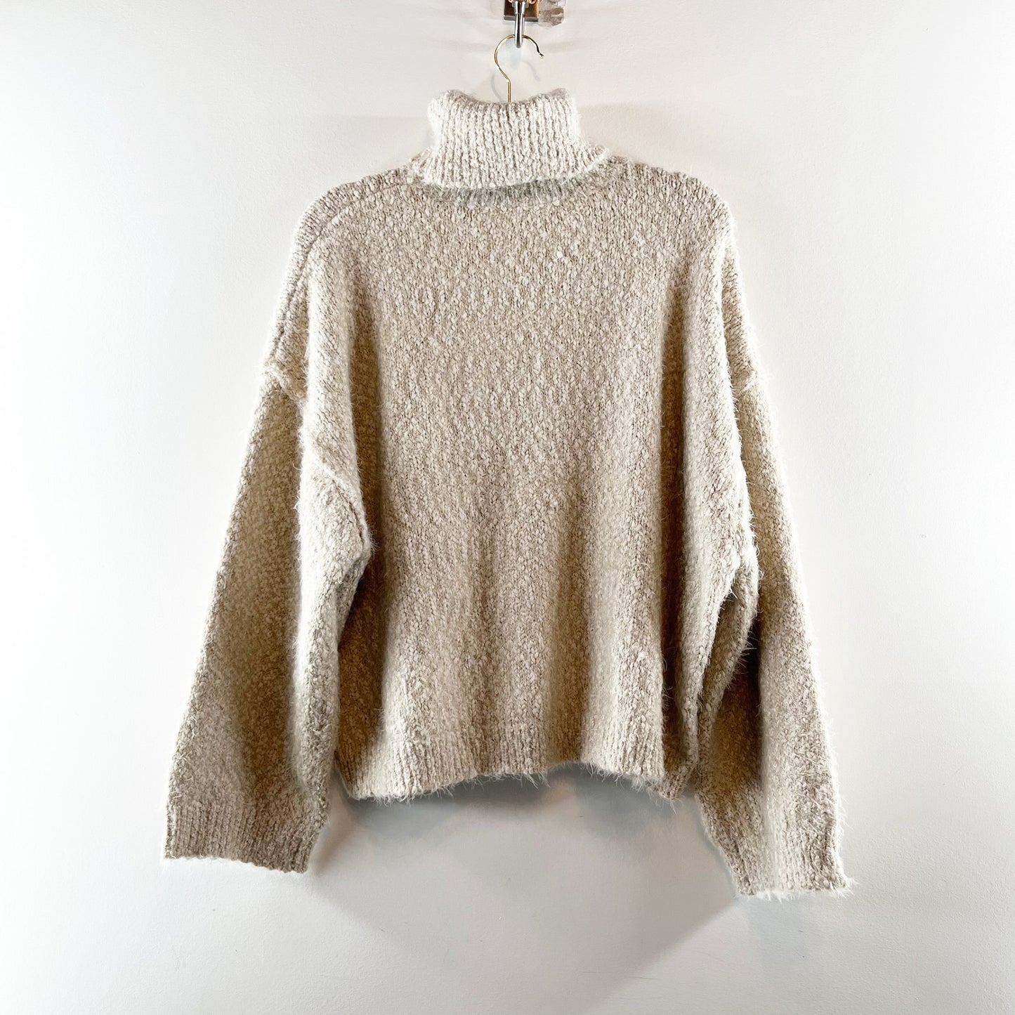 Topshop Dropped Shoulder Knit Fluffy Turtleneck Pullover Sweater Oat Small