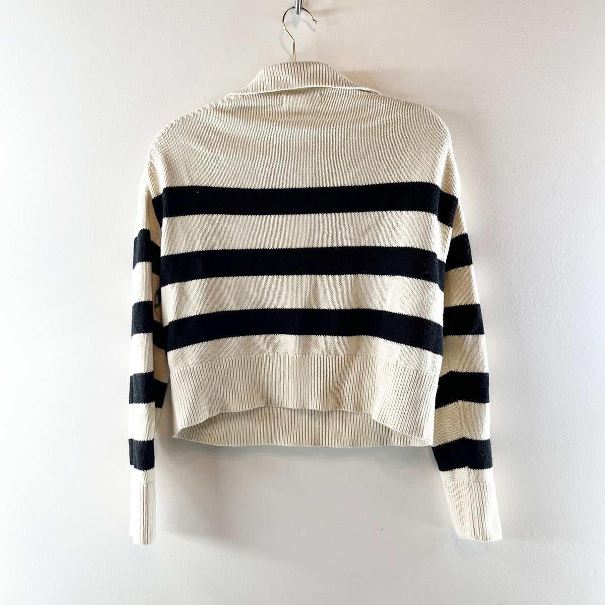 Velvet by Graham and Spencer Lucie Striped Polo Sweater Cream Blue XS