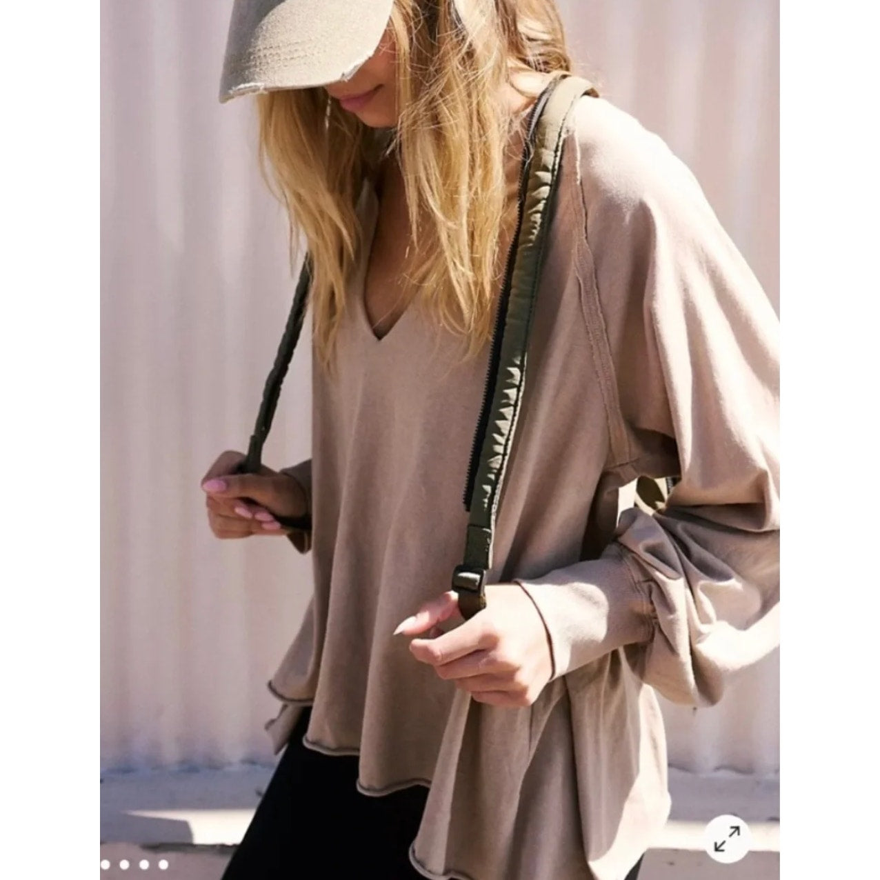 FP Movement Reflect Layer Long Sleeve Oversized Tee Shirt Tan Beige XS