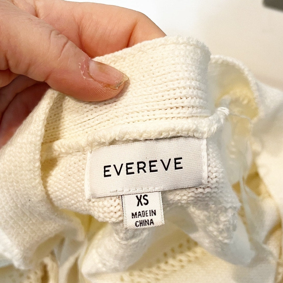 Evereve Button Up Crochet Knit Cardigan Sweater Cream XS
