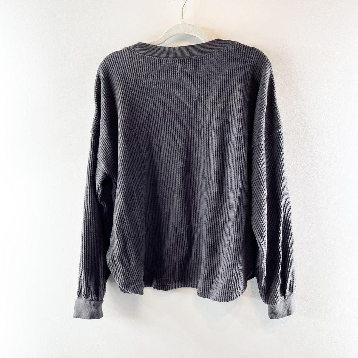 Madewell Waffle Knit V-Neck Long-Sleeve Pullover Sweater Coal Black XL