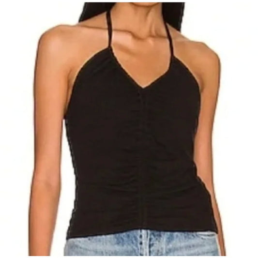 Evereve Ruched V Neck Halter Tank Top Black Small