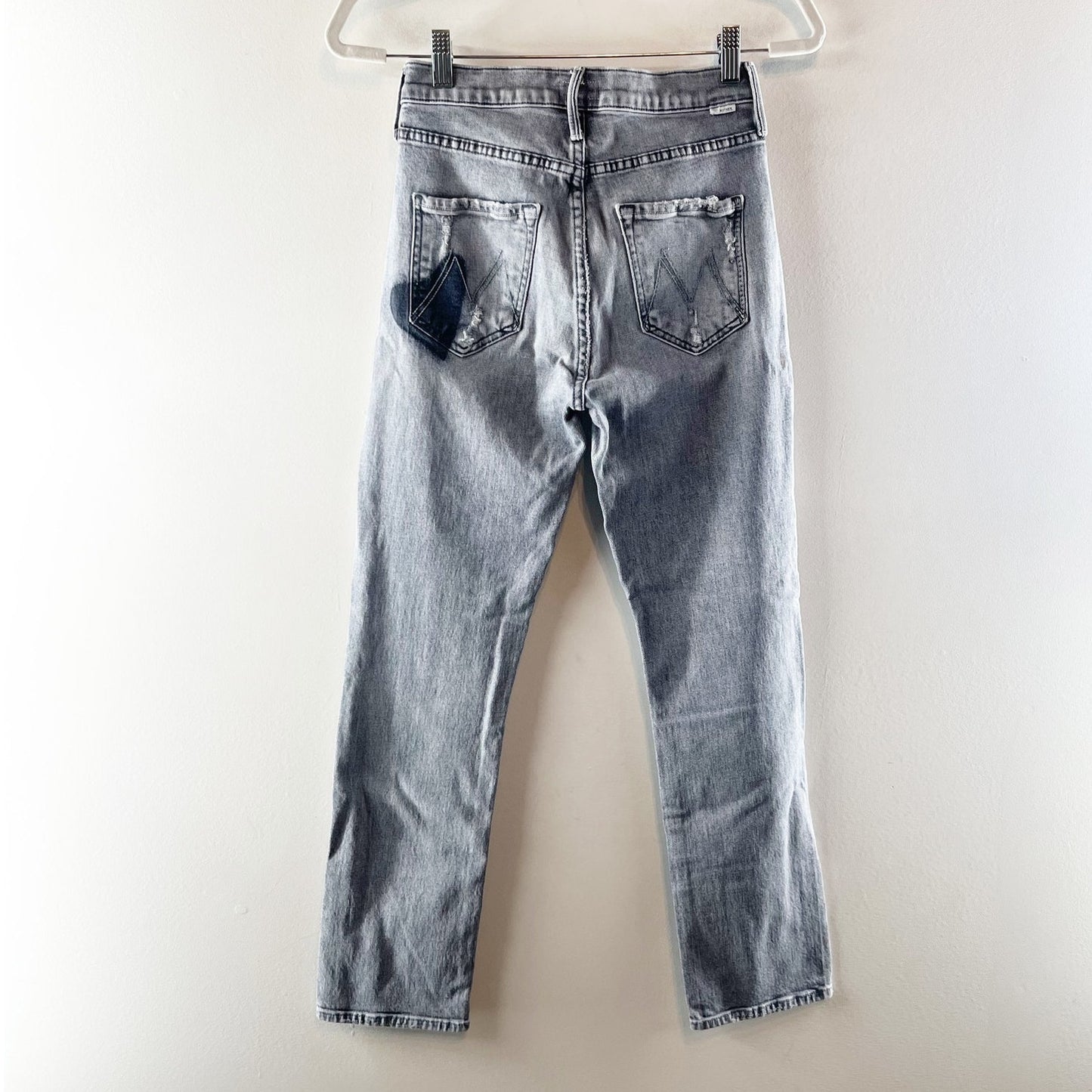 Mother The Button Fly Dazzler Ankle Straight Jeans Shadows in The Grass Gray 26