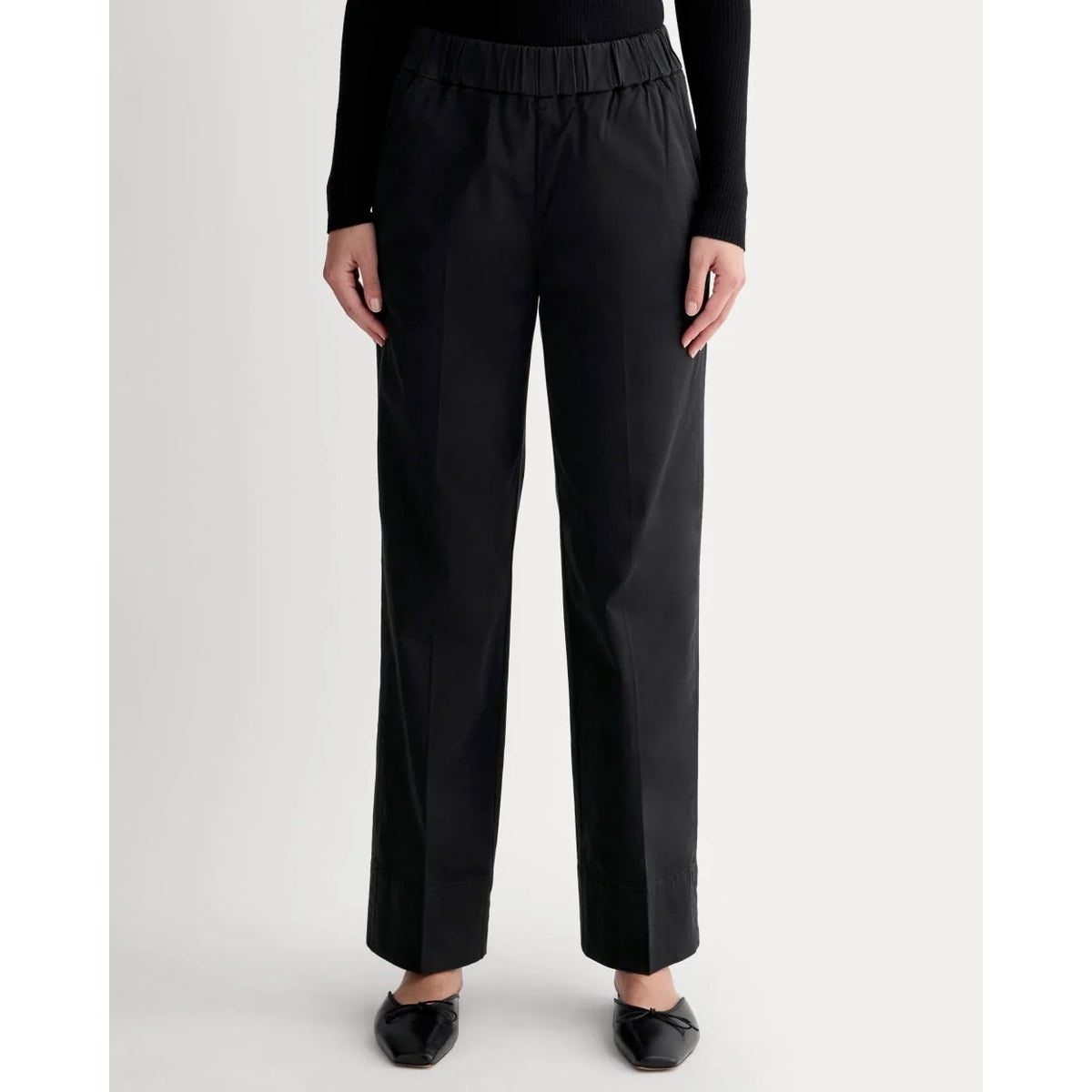 Everlane Pull On High Waisted Cotton Twill The Easy Pants Black Small