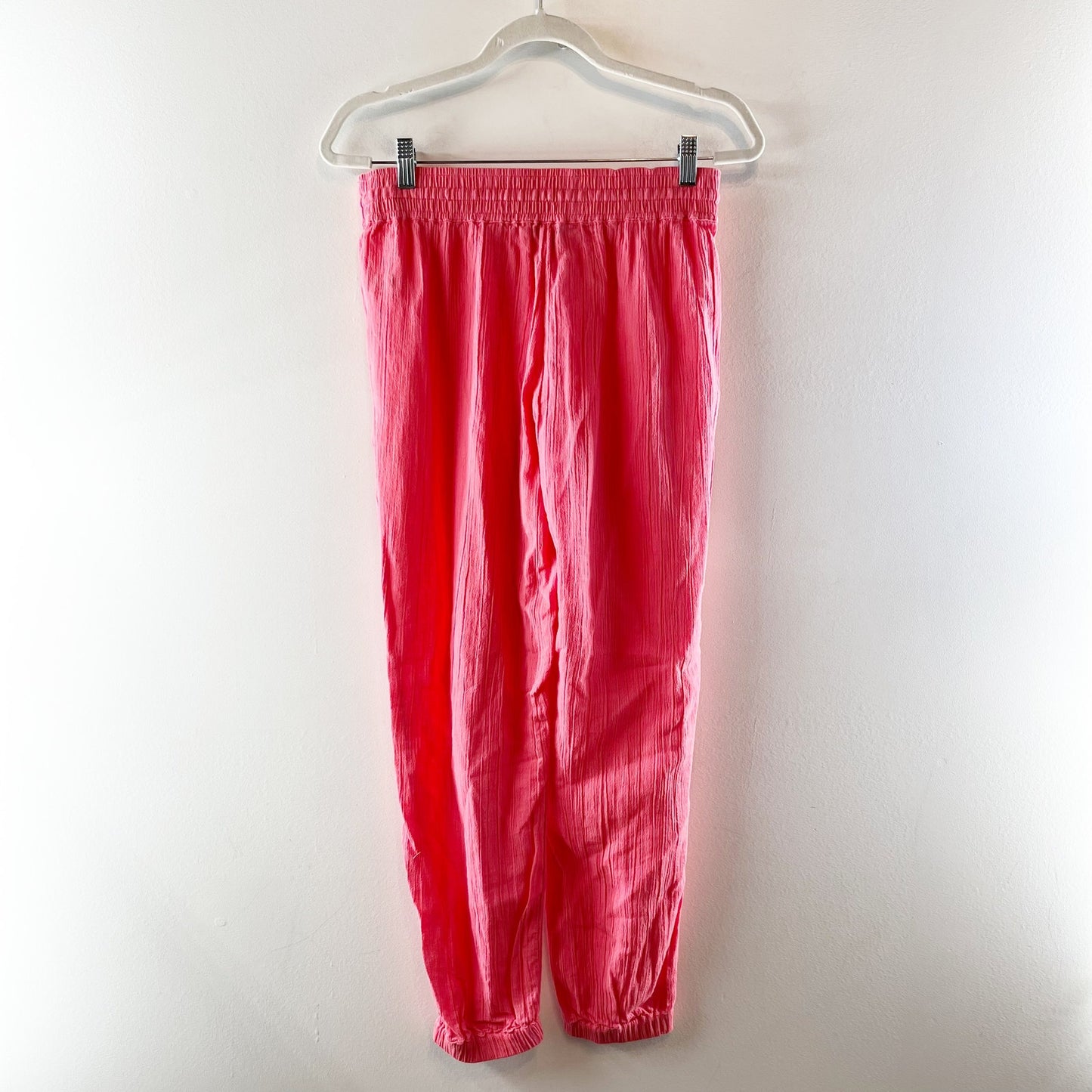 Aerie Crinkle Textured Smocked Gauzy Drawstring Waist Jogger Pants Pink XS