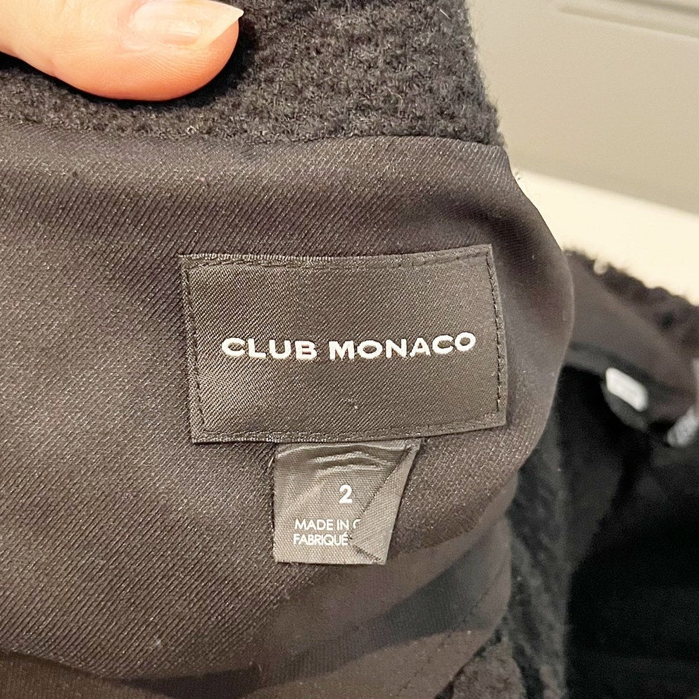 Club Monaco Long Sleeve Collarless Button Front Bouclé Blazer Black 2