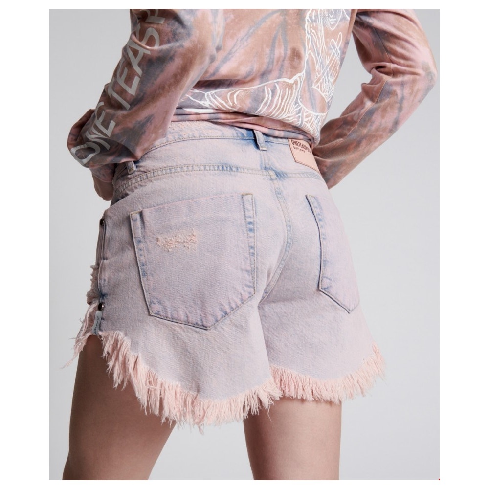 OneTeaspoon Pink Haze Outlaws Distressed Denim Jean Shorts Blue Pink 25
