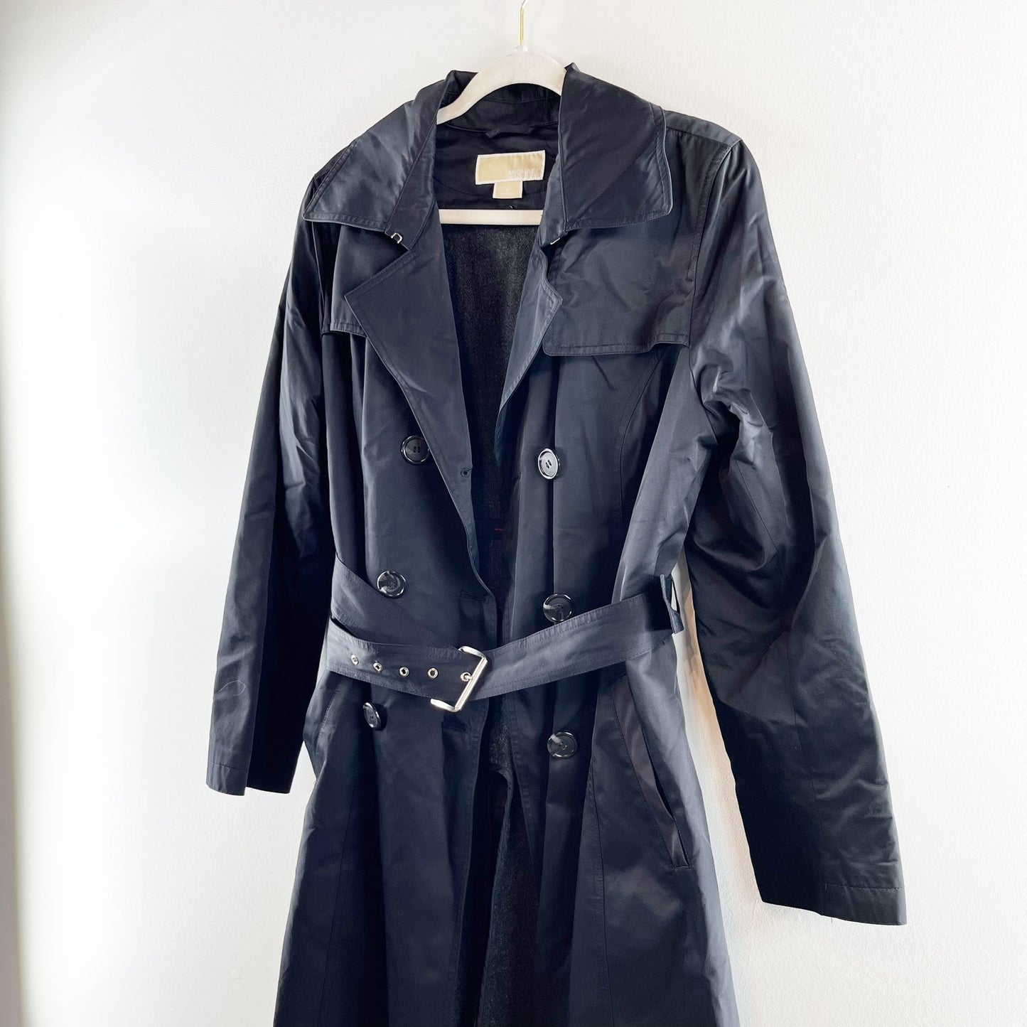Michael Kors Long Sleeve Double Breasted Belted Trench Coat Black Small
