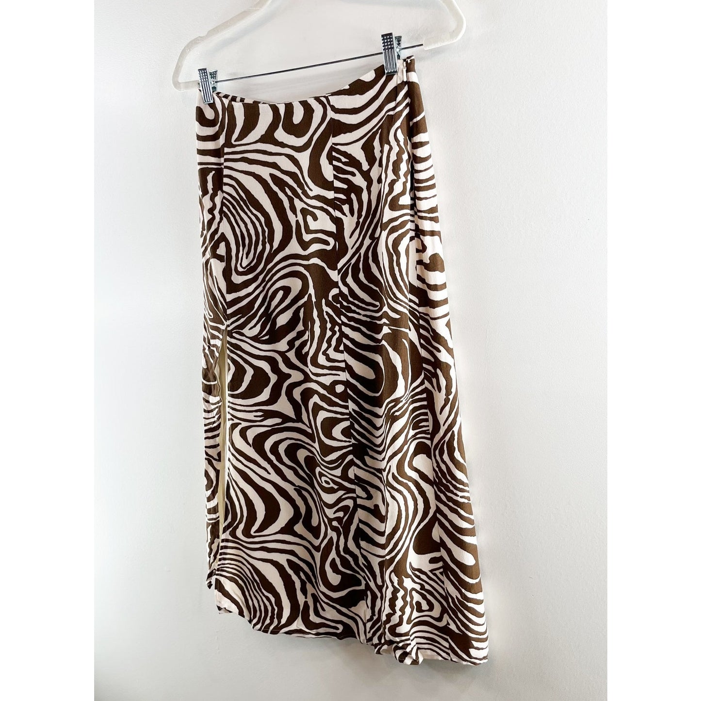 Maeve Anthropologie The Lille Side-Slit Midi Skirt Brown Swirl 2