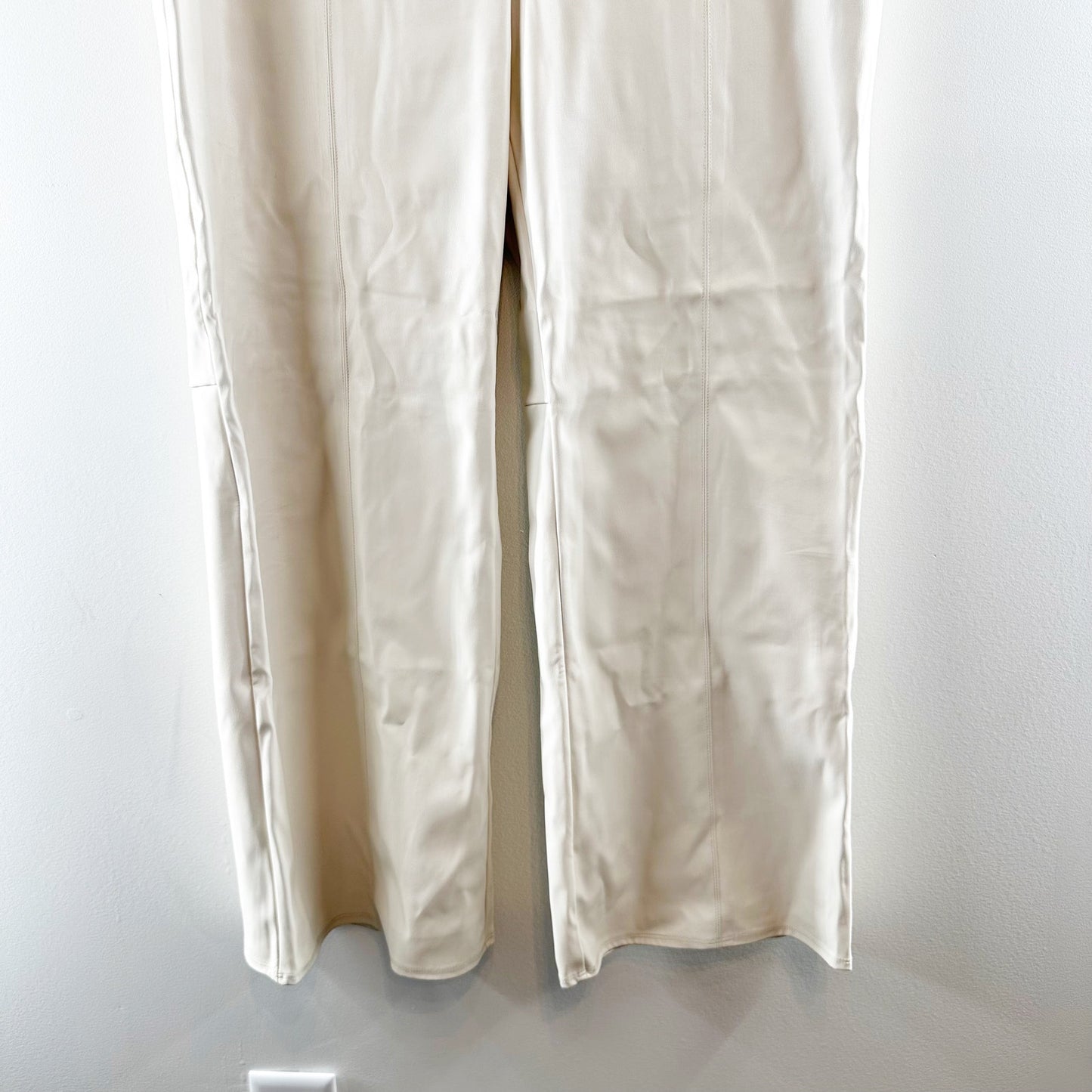 Vince Camuto High Rise Cropped Straight Leg Faux Leather Pants Cream Large