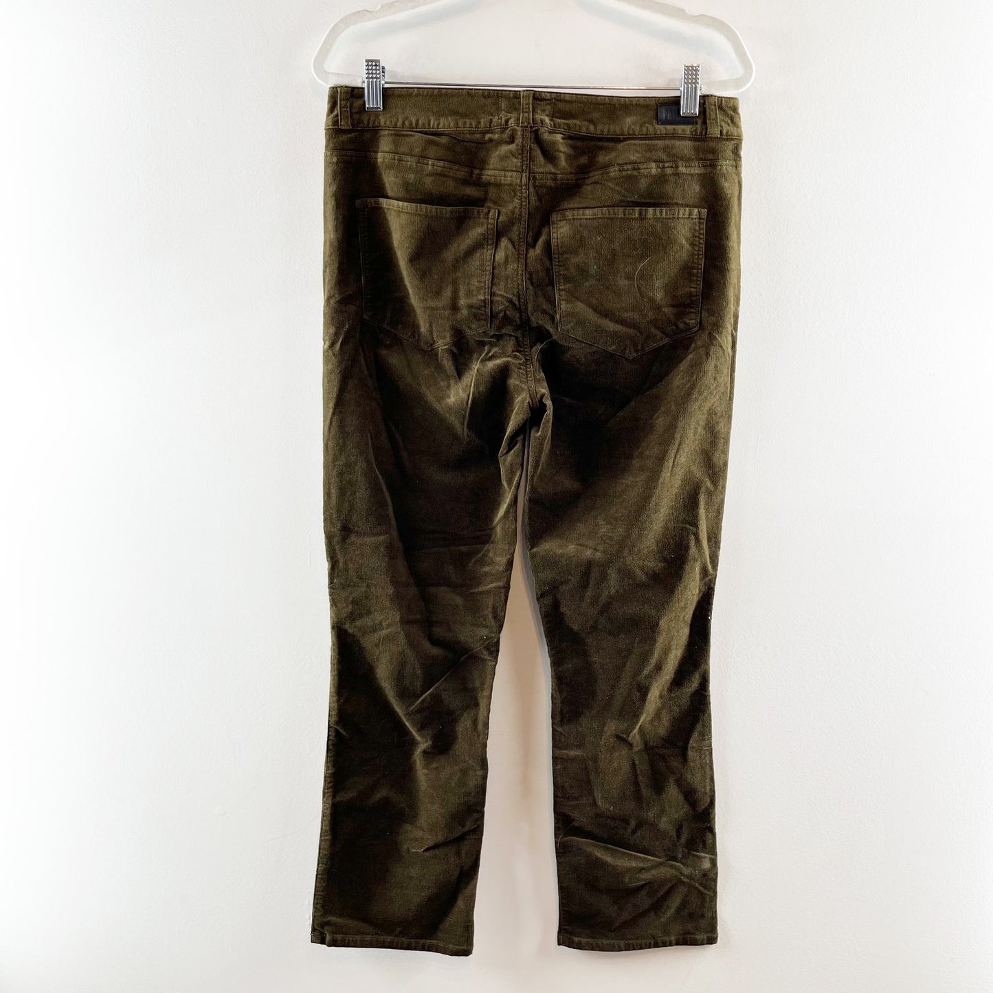 Paige Mid Rise Straight Leg Corduroy Pants in Brushed Olive Green 31
