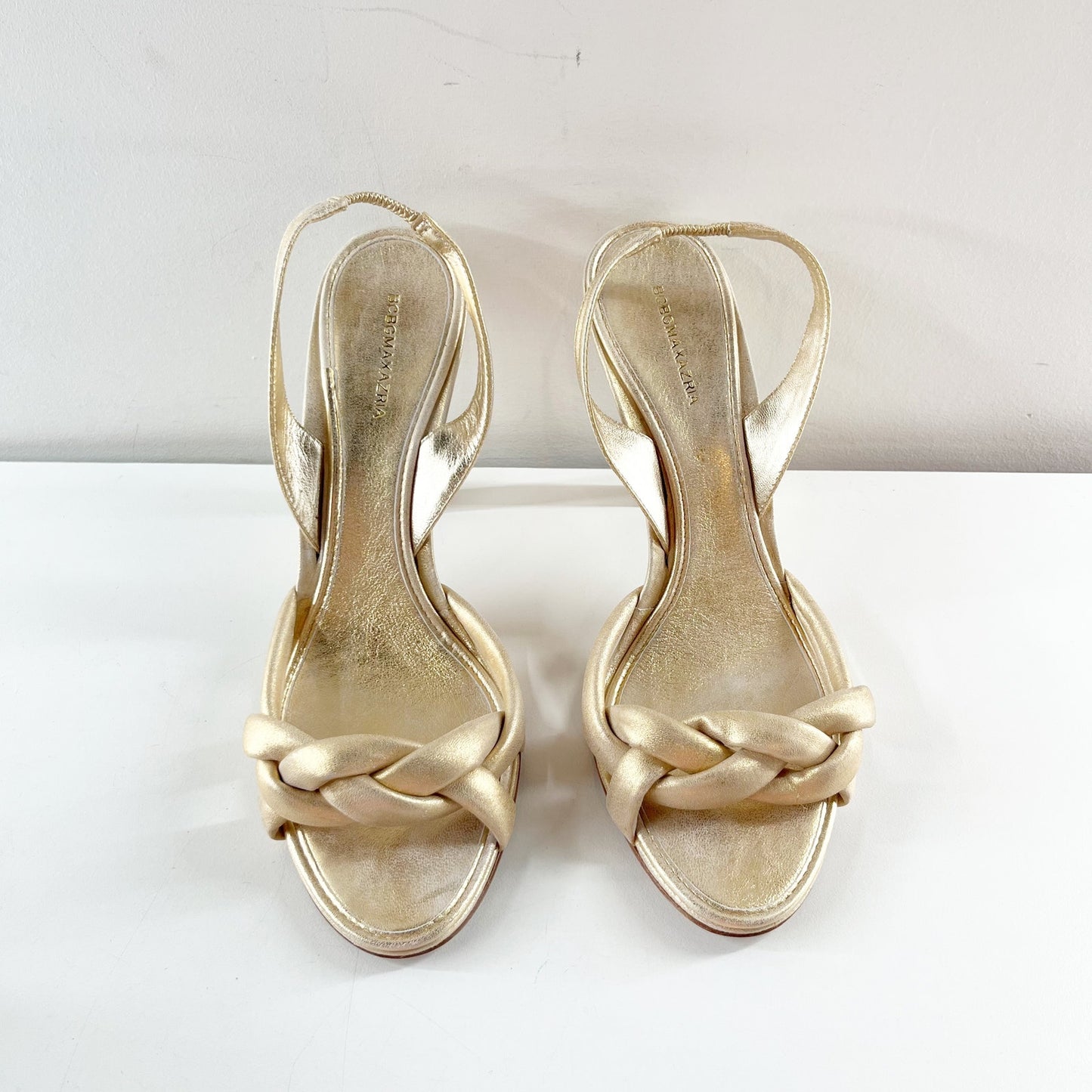 BCBGMaxazria Metallic Leather Slingback Stiletto Heel Sandals Shoes Gold 7.5