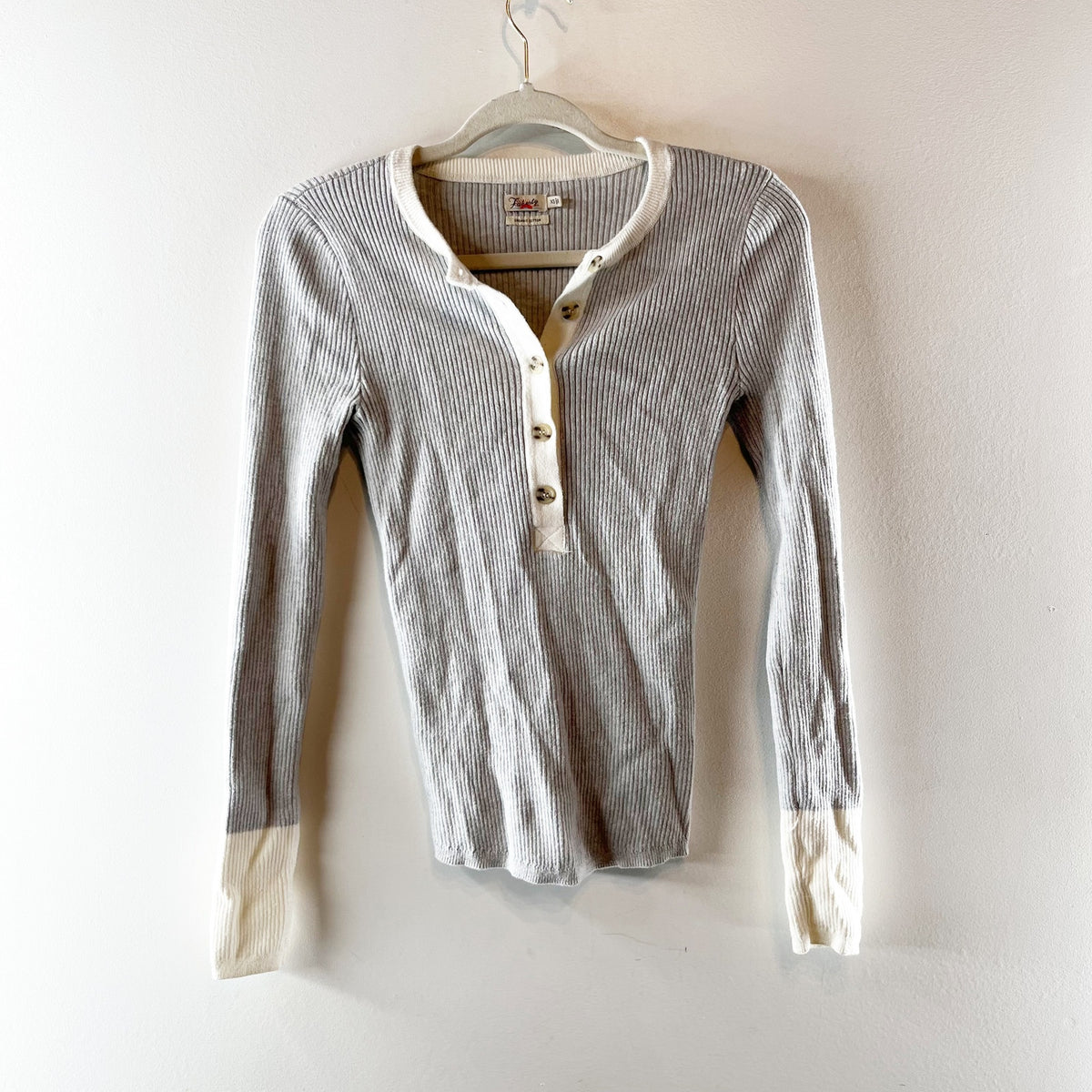 Faherty Mikki Henley Ribbed Cotton Cashmere Top Gray XS