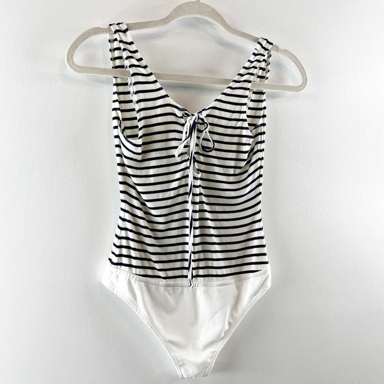 Lovers + Friends Allie Tank Top Striped Lace Up Bodysuit Navy Blue White Small