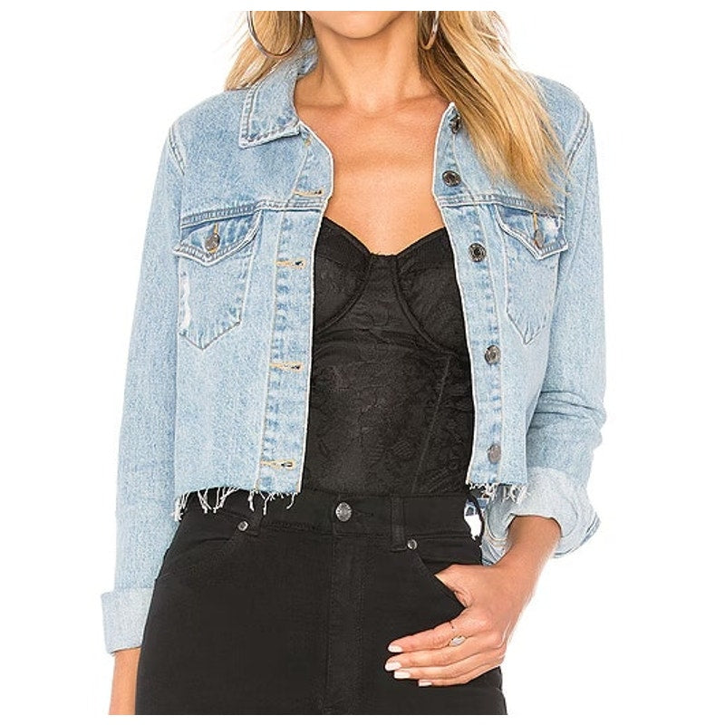 Dr. Denim Jeanie Cotton Cropped Denim Jean Jacket Light Retro Ripped Medium