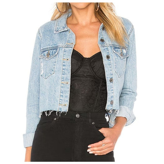 Dr. Denim Jeanie Cotton Cropped Denim Jean Jacket Light Retro Ripped Medium